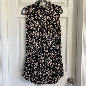 Thakoon Addition Printed Black Button-Front Romper Cream Spots Size 0 Silk Blend